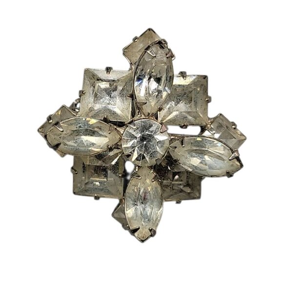 Layered Rhinestone Star Brooch Vintage Silver Tone Setting Unsigned Beauty - Picture 3 of 14